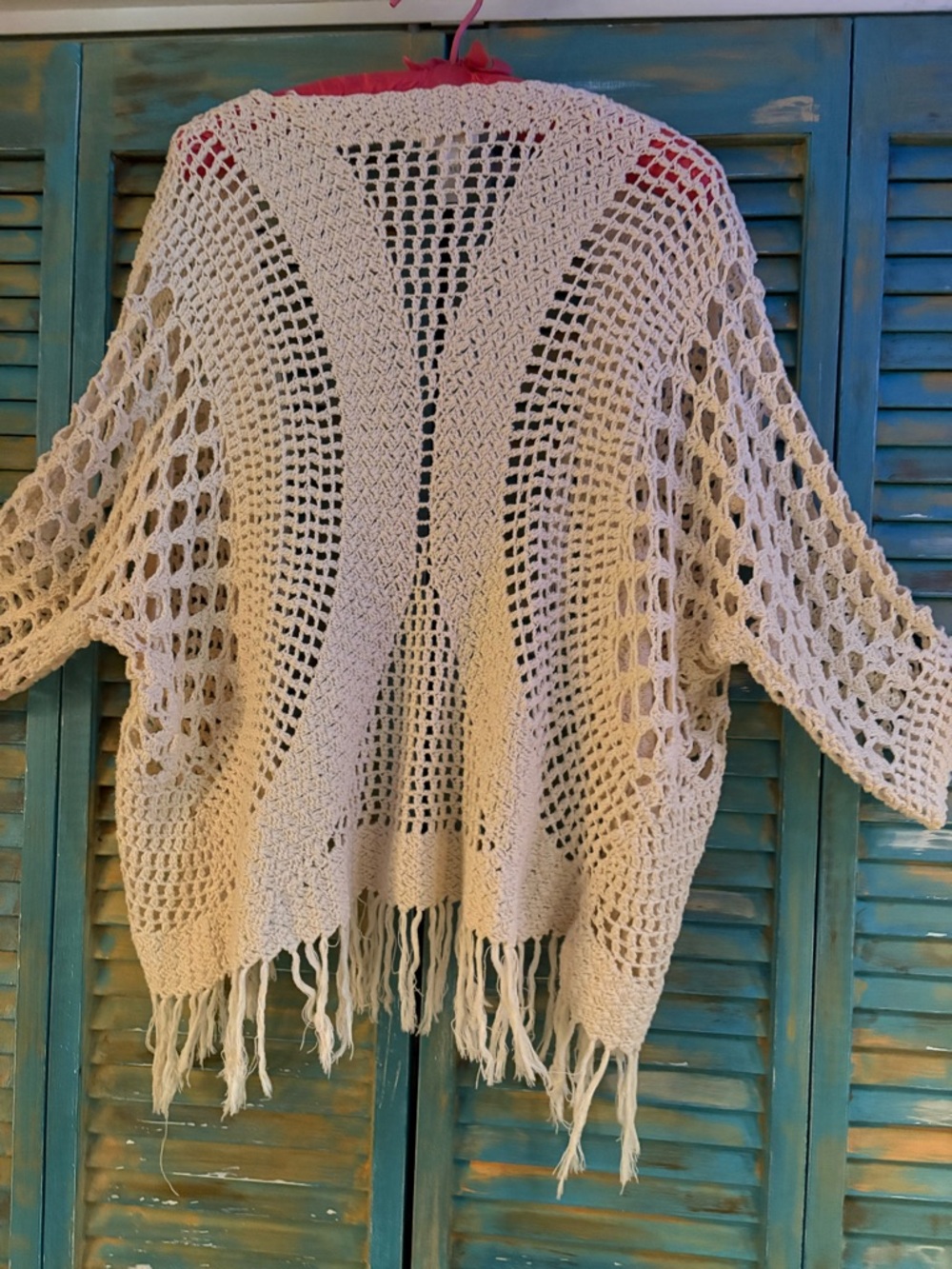 Chico’s crocheted shrug? Wrap. 100% cotton.